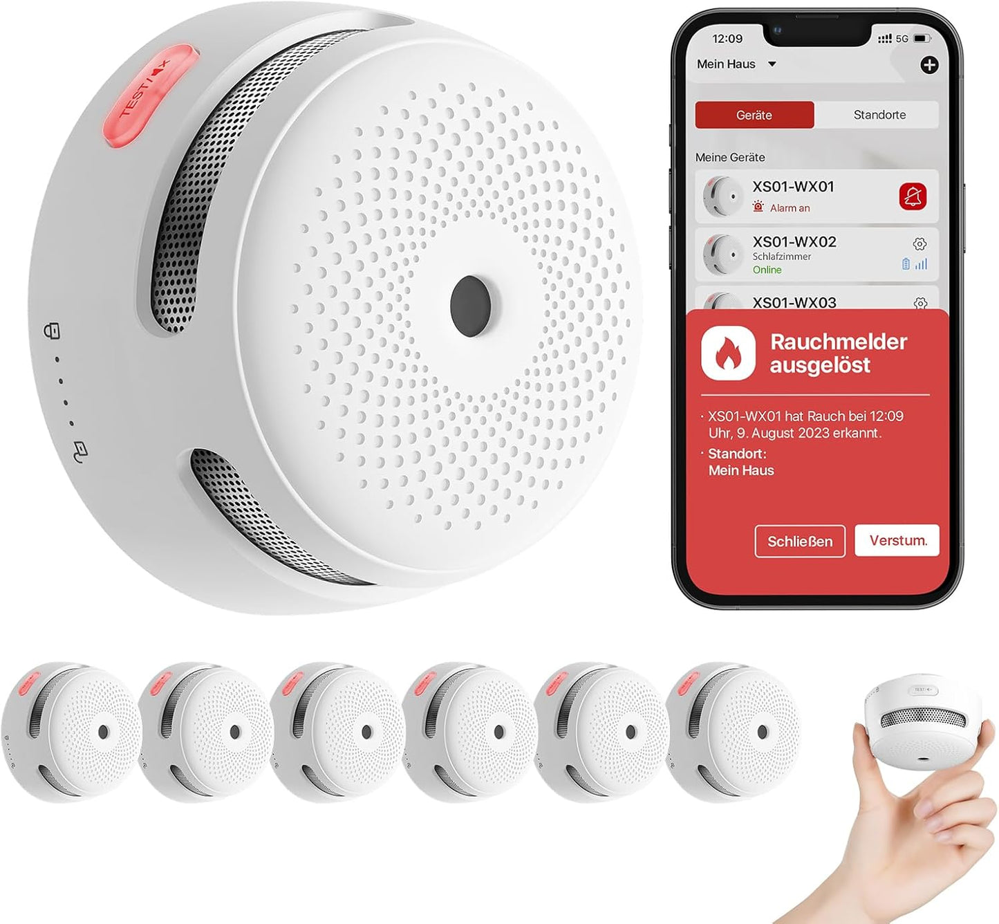 6er Set X-Sense WLAN Rauchmelder XS01-WX - Smarter Rauchmelder mit Push-Benachrichtung! - GS Brandschutz