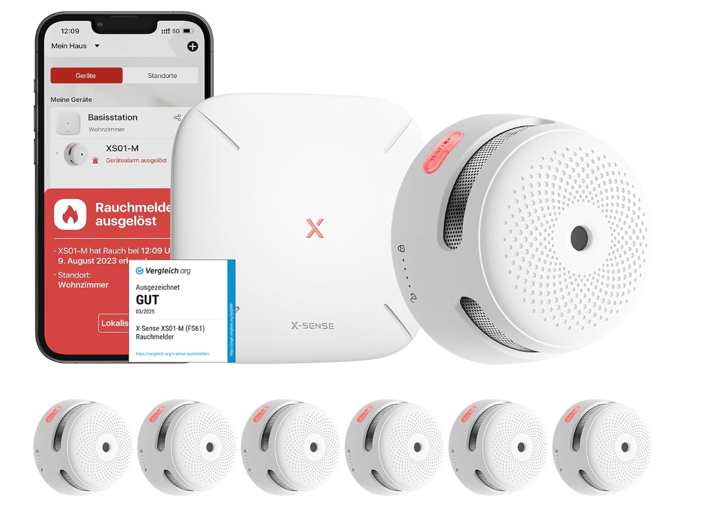 X-Sense Smart Rauchmelder Set 6 Stück XS01-M mit SBS50 Basisstation, TÜV-Zertifiziert - GS Brandschutz