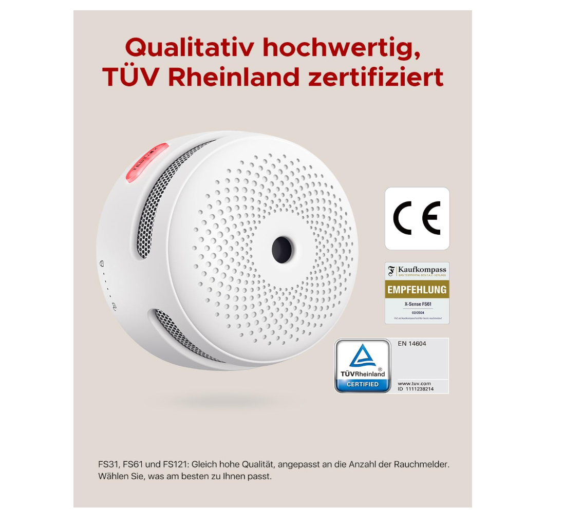 X-Sense Smart Rauchmelder Set 6 Stück XS01-M mit SBS50 Basisstation, TÜV-Zertifiziert