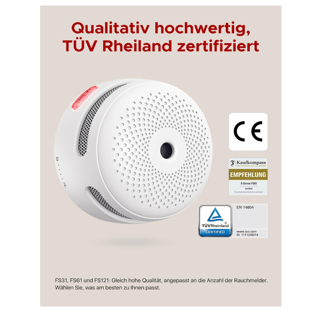 X-Sense Smart Rauchmelder XS01-M, vernetzter Mini Rauchmelder