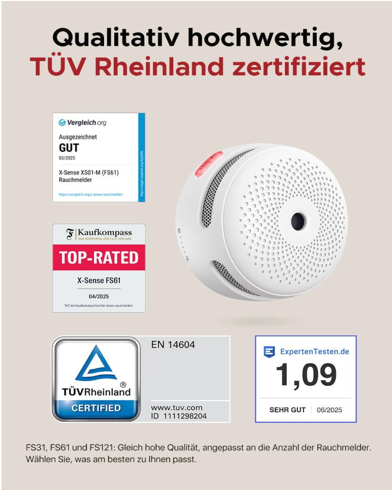 X-Sense Smart Rauchmelder Set 8 Stück XS01-M mit SBS50 Basisstation, TÜV-Zertifiziert
